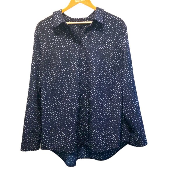Talbots Navy White Polka Dot Wrinkle Free Button Up Blouse - Picture 1 of 5